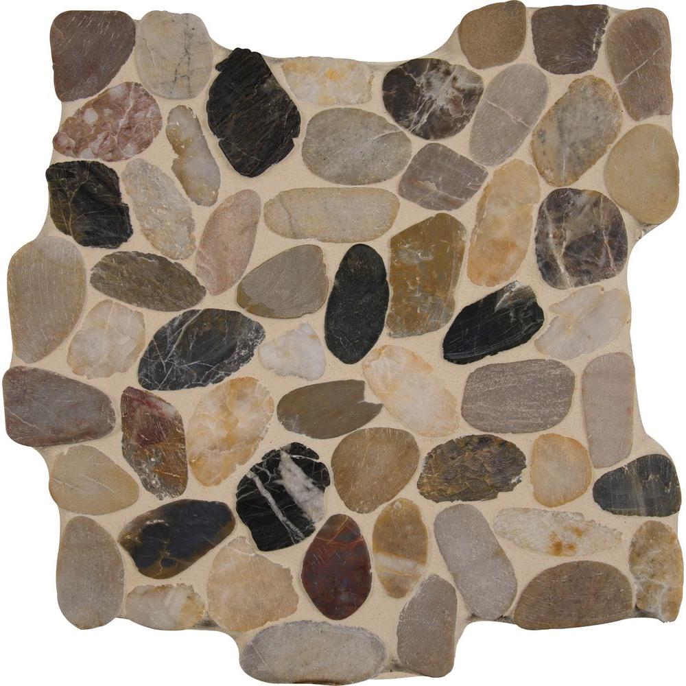 Msi Mix River Rock 12 In X 12 In X 10 Mm Tumbled Marble Mesh
