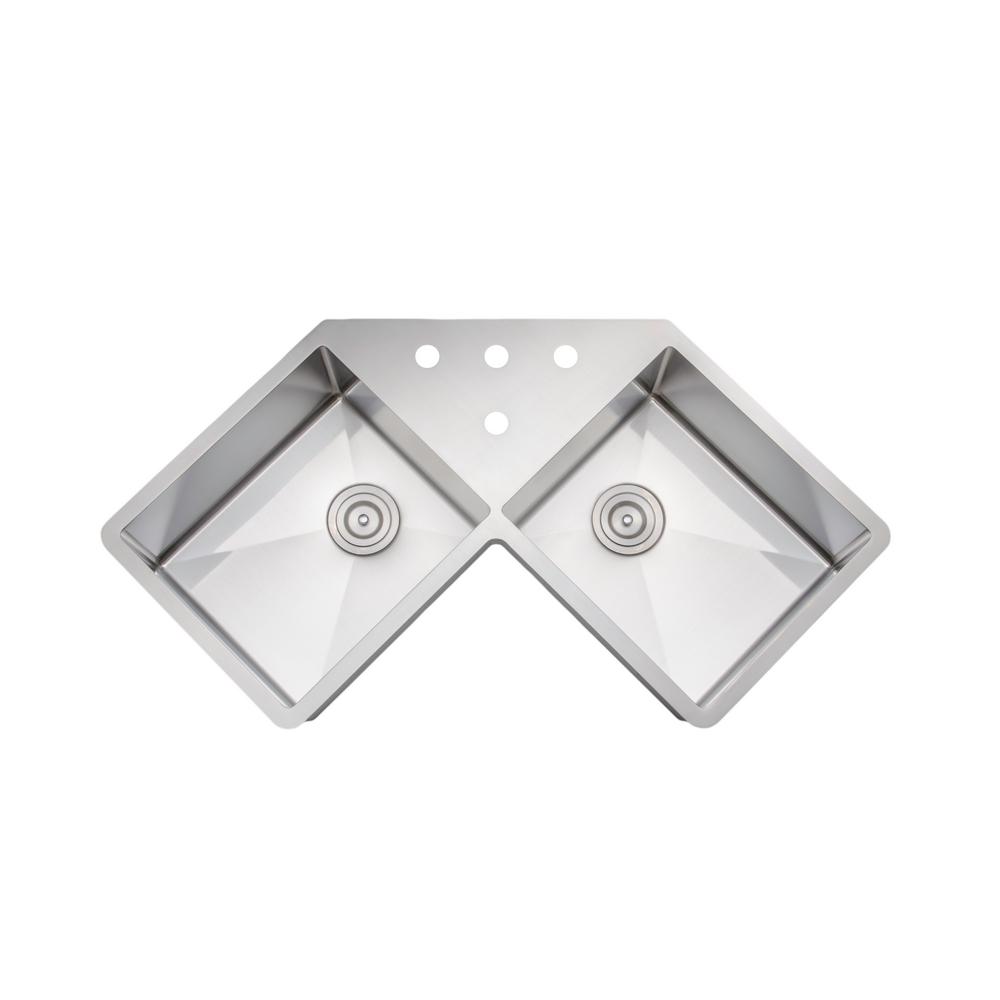 Wells New Chef S Collection Handcrafted Undermount Stainless Steel 46 In 4 Holes 50 50 Double Bowl Kitchen Sink With Faucet