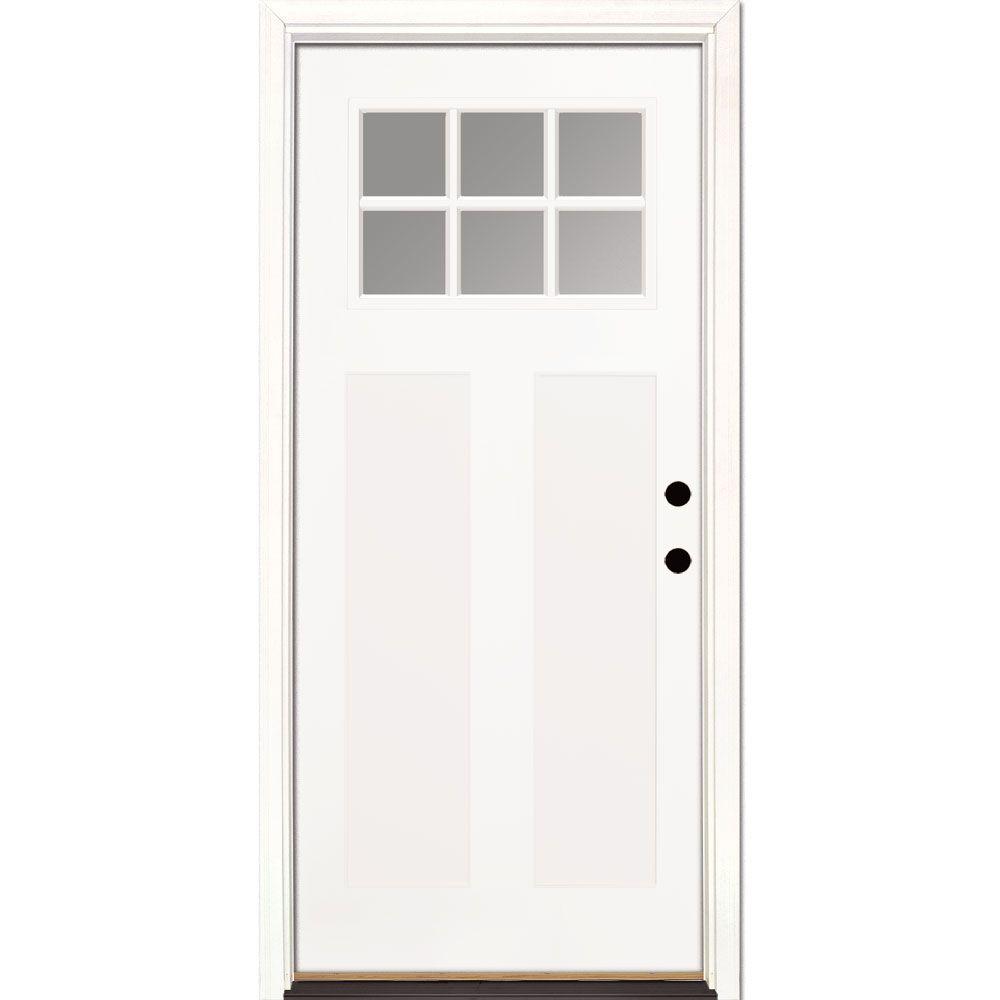 Feather River Doors 36 In X 80 In 6 Lite Clear Craftsman Unfinished Smooth Left Hand Inswing Fiberglass Prehung Front Door Gk3190 The Home Depot