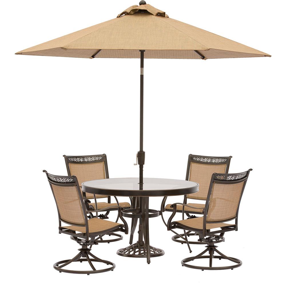 Hanover Fontana 5-Piece Aluminum Round Outdoor Dining Set with Swivels, Cast-Top... by Hanover