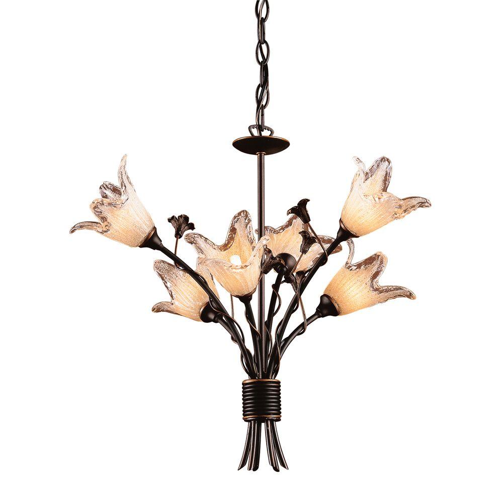 Southport White Tulip Chandelier Exclusive Customizable Logo For Titan Lighting Fioritura 6 Light Aged Bronze Ceiling Mount Chandelier