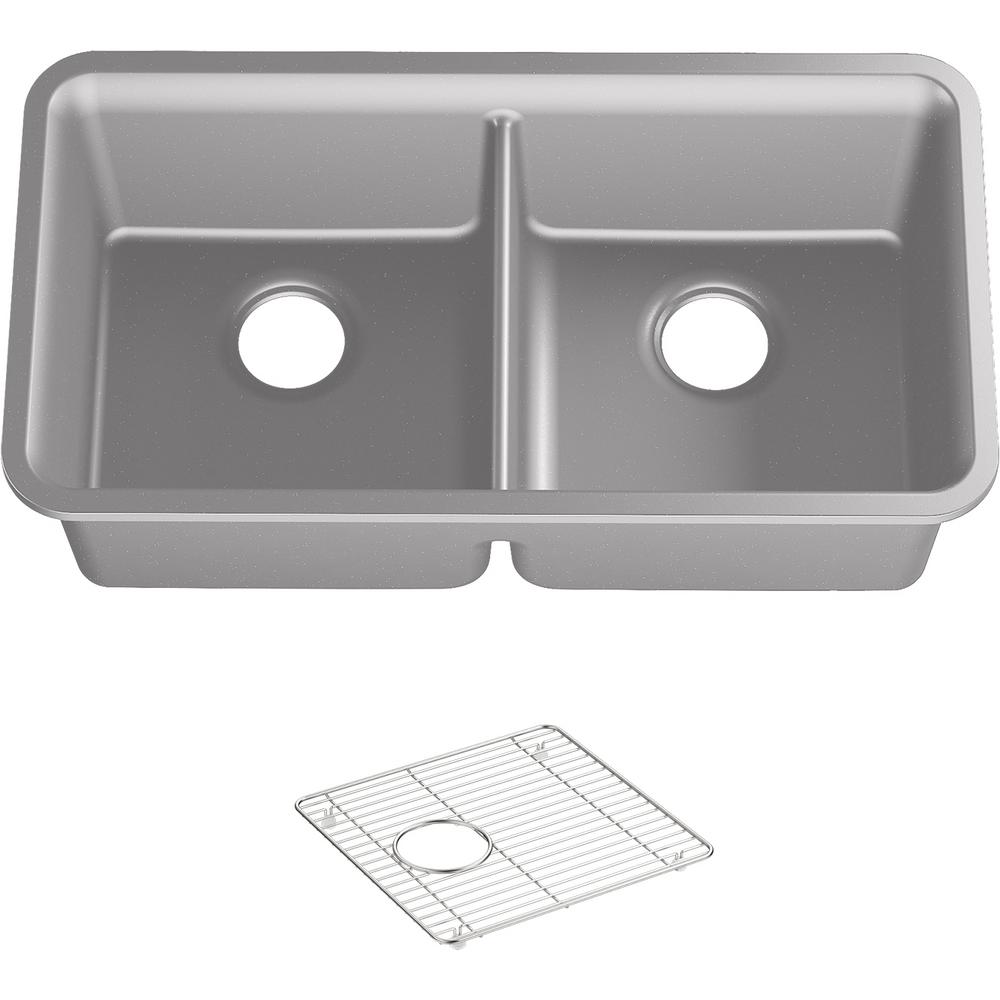 Kohler Cairn Undermount Neoroc Granite Composite 33 5 In Double Bowl Kitchen Sink Kit In Matte Grey K 8199 Cm4 The Home Depot