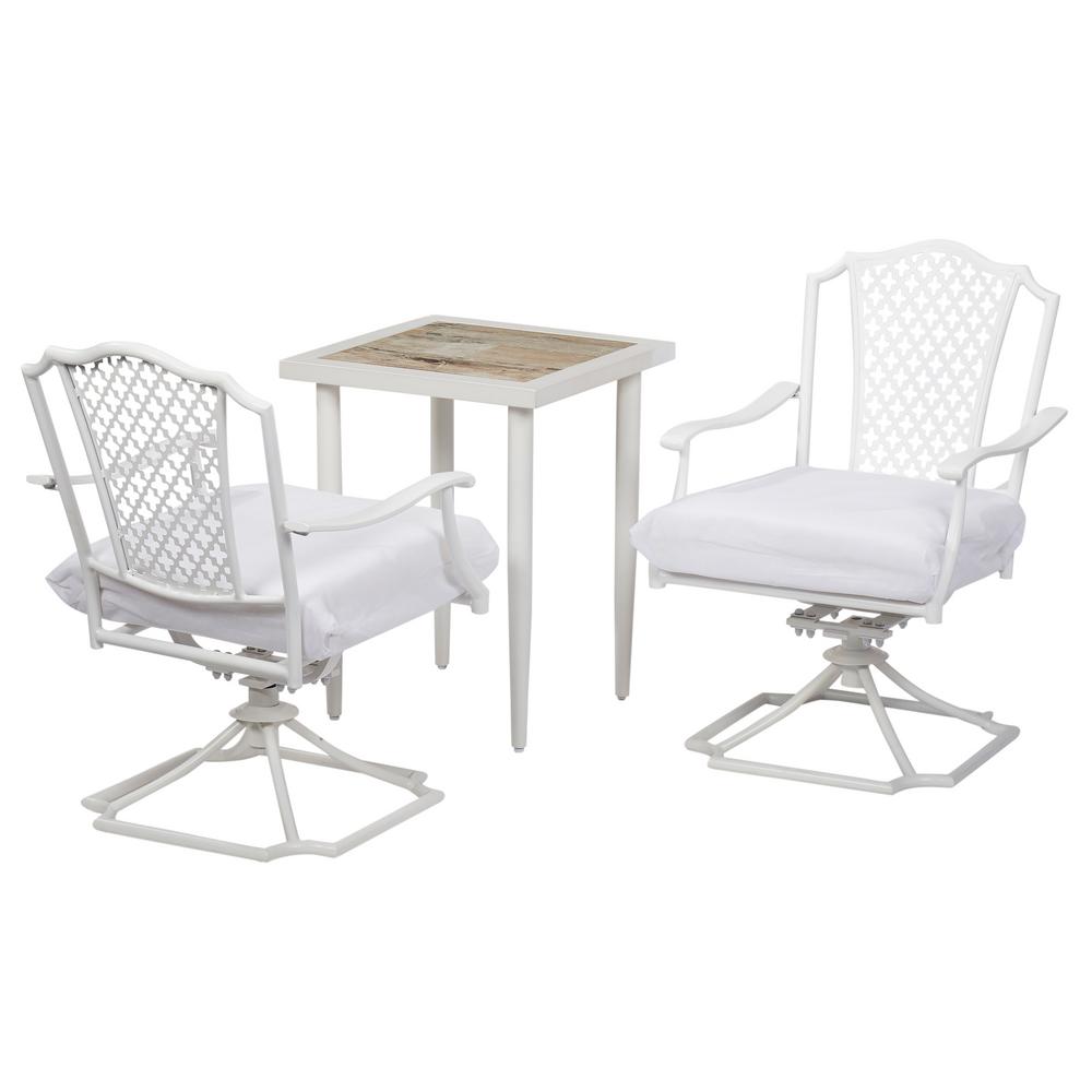 White Bistro Sets Patio Dining Furniture The Home Depot Alveranda Custom 3 Piece Metal Outdoor Bistro