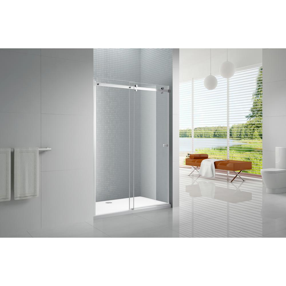 Amlu Primo 48 In X 72 Frameless Sliding Shower Door Chrome With 36 Acrylic Base White