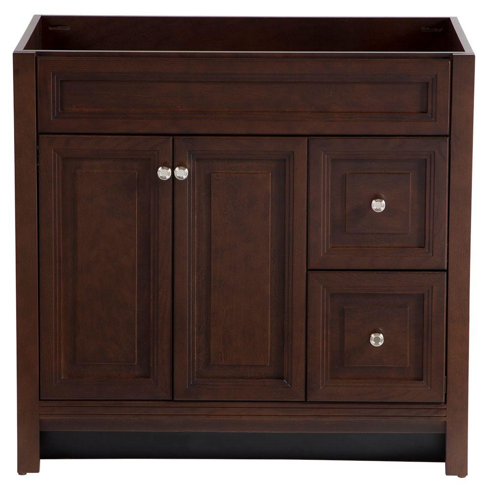 Home Decorators Collection Brinkhill 36 in. W x 34 in. H x 22 in. D Bath Vanity Cabinet Only in Cognac was $427.0 now $244.3 (43.0% off)