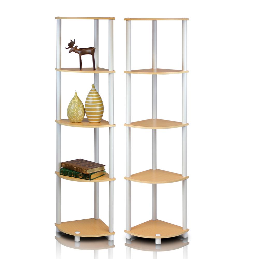 Furinno Turn N Beech 5 Shelf Corner Open 2 Pack Furinno Turn N Beech 5 Shelf Corner Open 2