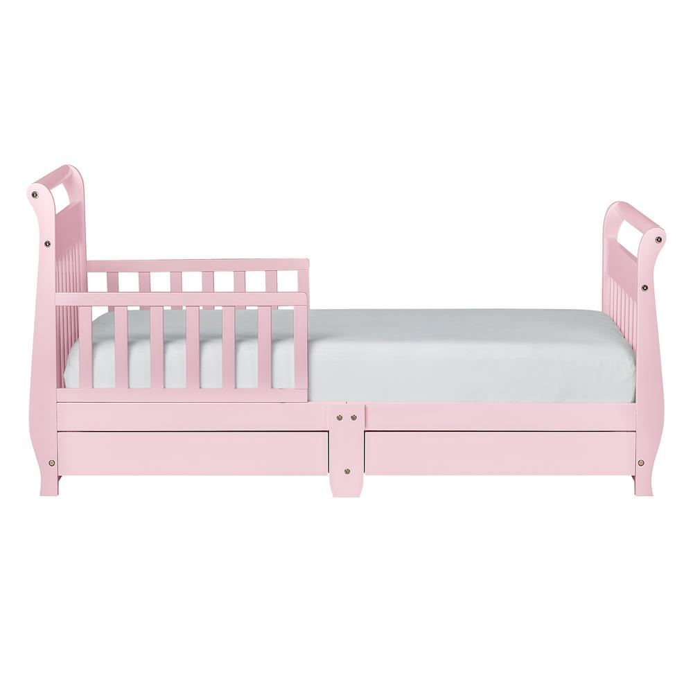 Dream On Me Pink Toddler Adjustable Sleigh Bed With Storage Drawer