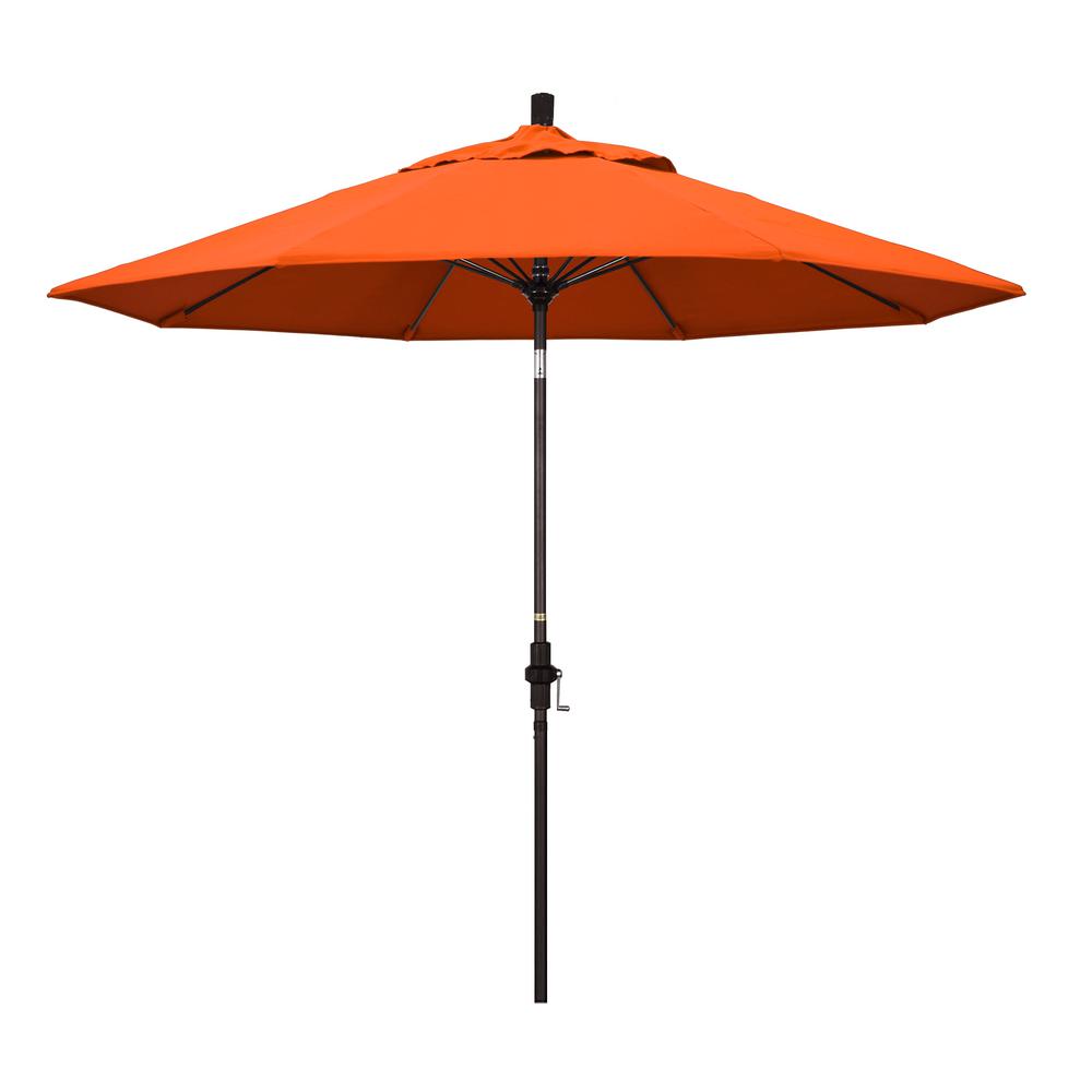 California Umbrella 9 Ft Bronze Aluminum Market Collar Tilt Crank Lift Patio Umbrella In Melon Sunbrella Gscuf908117 5415 The Home Depot
