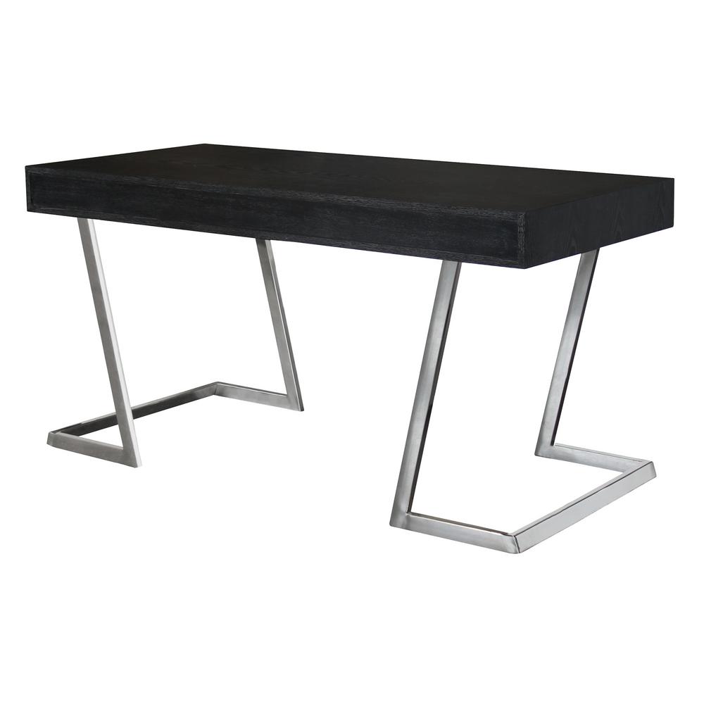 Armen Living Juniper Black Desk With Polished Stainless Steel