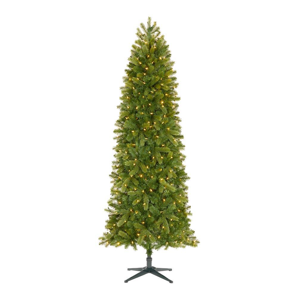Home Accents Holiday 7.5 ft Manchester Slim White Spruce LED Pre-Lit Artificial Christmas Tree ...