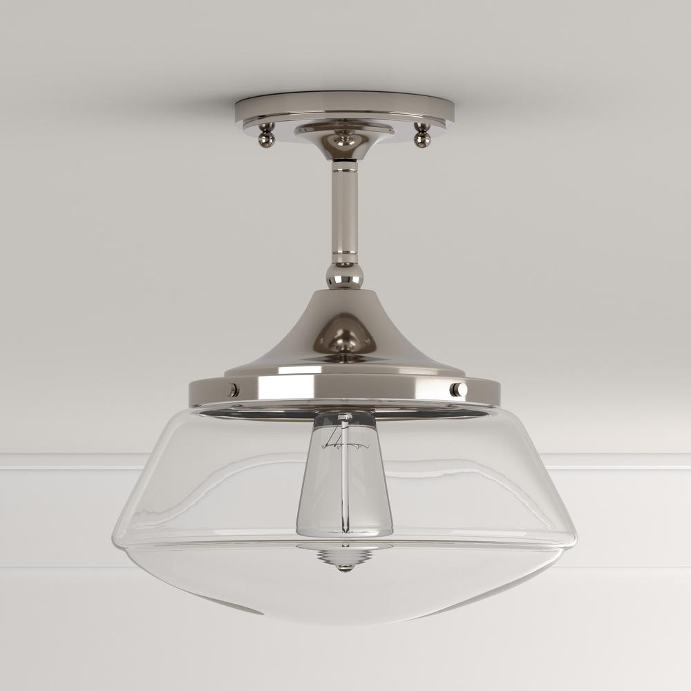 Home Decorators Collection Mcclelland 10 In 1 Light Polished Nickel Vintage Schoolhouse Semi Flush Mount With Clear Glass Shade 24425fm 32 The Home Depot
