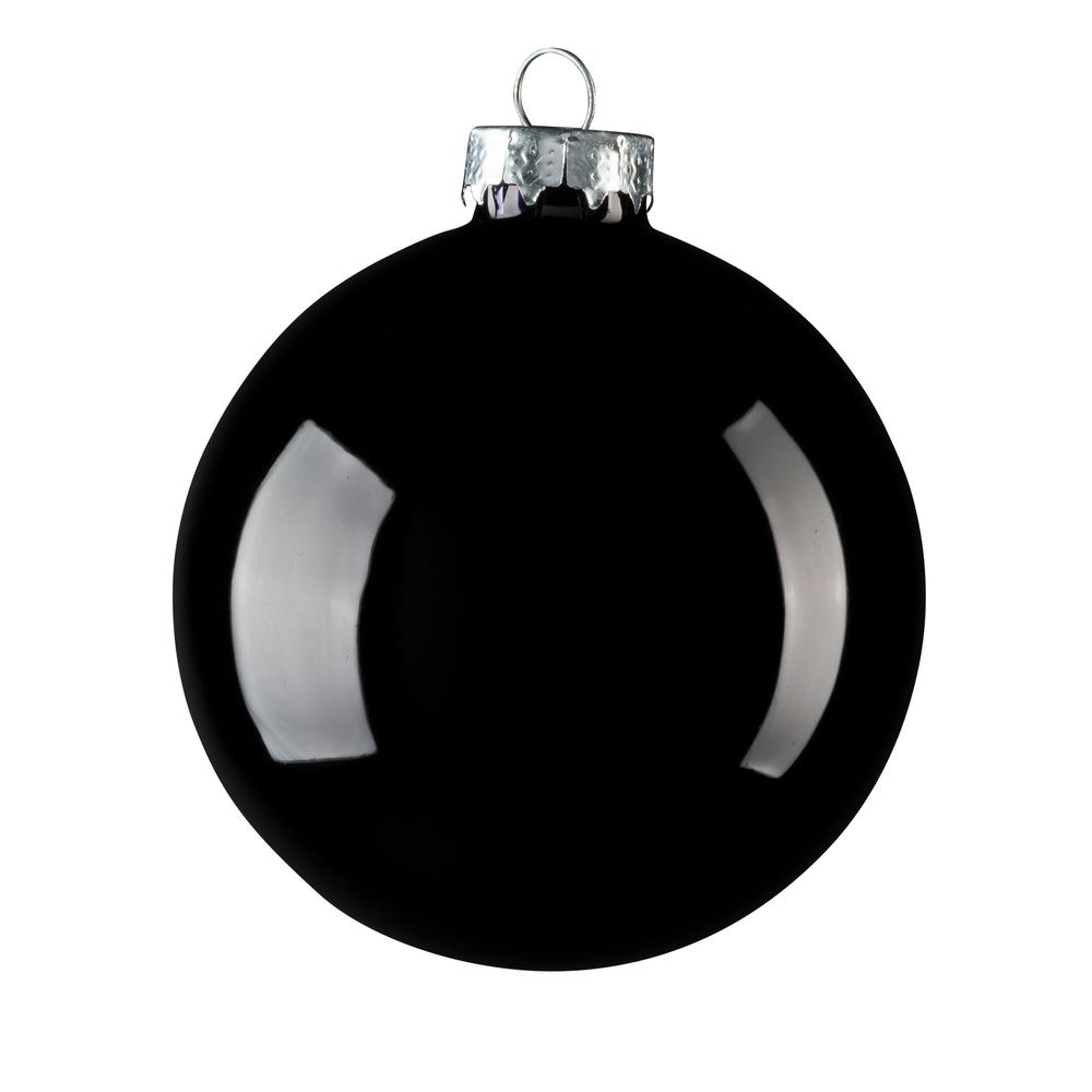 2 in. Black Shiny Glass Christmas Ornament (28-Pack)