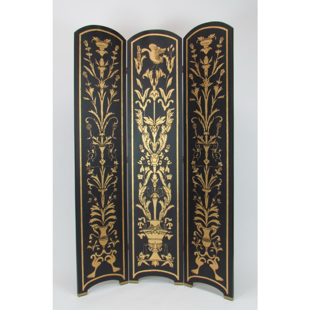 72 In H Black And Gold 3 Panel Room Divider With Clic Golden H Black And Gold 3 Panel Room Divider With Clic Golden Scroll