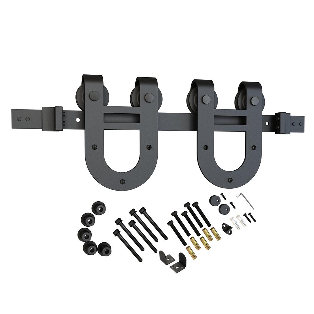 CALHOME 72 in. Matte Black Rustic Star Barn Style Sliding Door Track