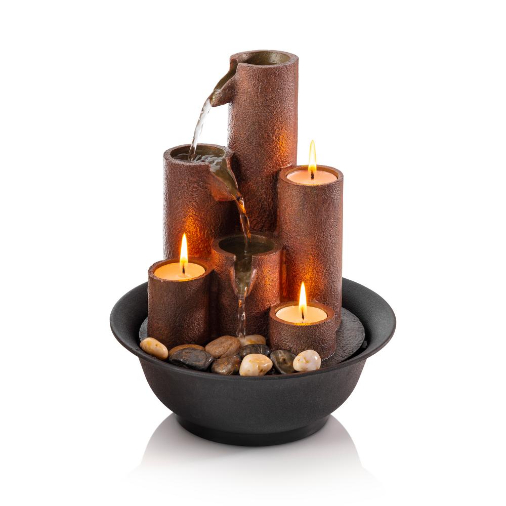 Alpine 11 in. Tiered Column Tabletop Fountain with 3 Candles-WCT202