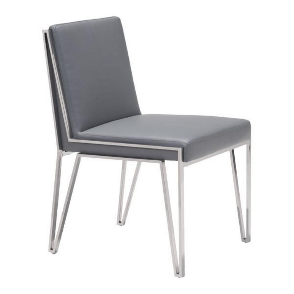Homeroots Julia Gray Leatherette Stainless Steel Dining Chair Set