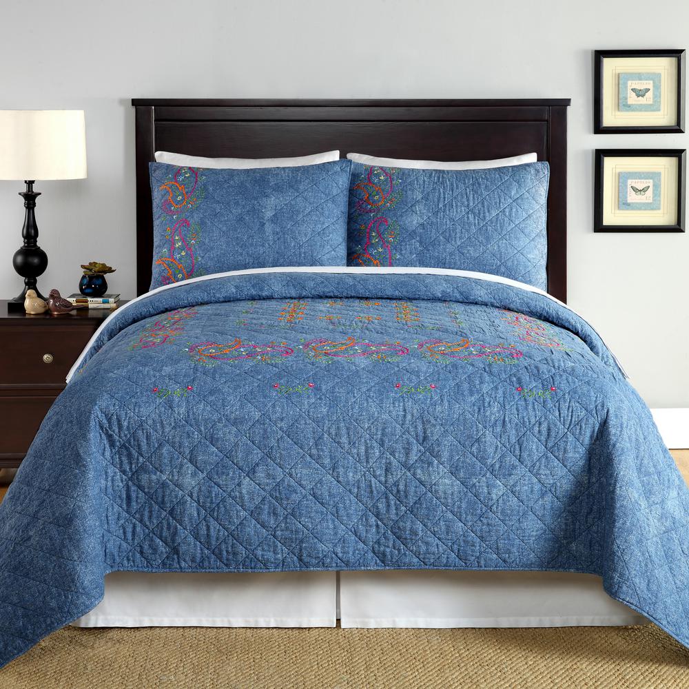 Kelly Denim Blue King Quilt 80phs77015c2104 The Home Depot Kelly Denim Blue King Quilt