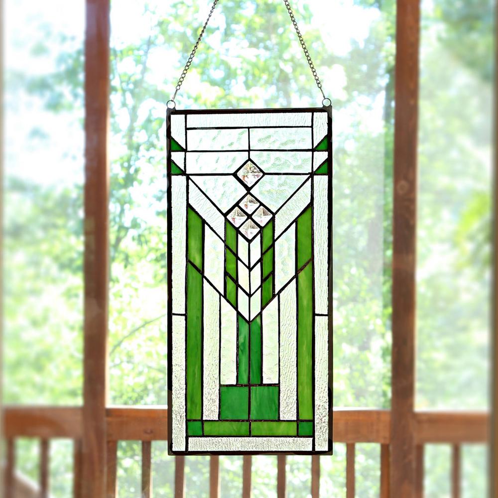 River Of Goods Green And Clear Mission Style Stained Gl Window River Of Goods Green And Clear Mission Style Stained Gl Window Panel 15106 The Home Depot