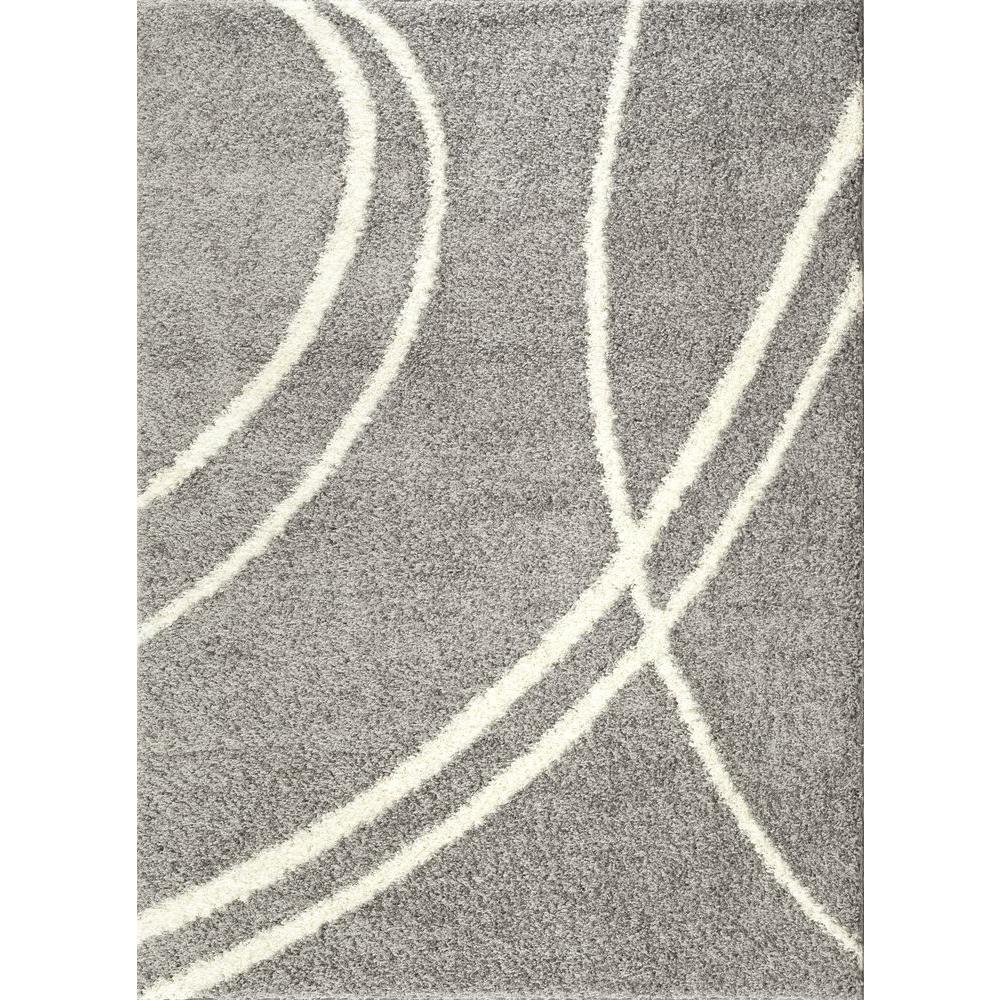 Soft Cozy Contemporary Stripe Light Gray/White 5 ft. 3 in. x 7 ft. 3 in. Indoor Shag Area Rug