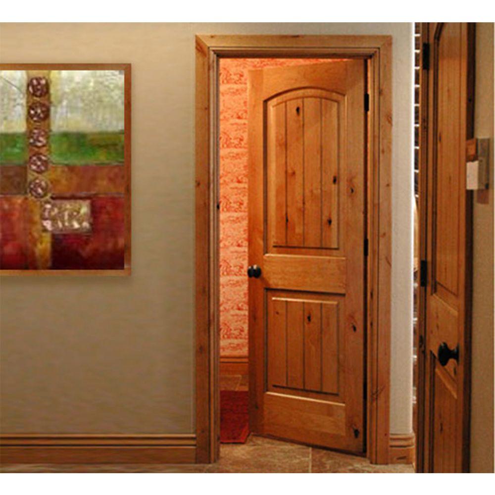 Krosswood Doors 32 In X 80 In Knotty Alder 2 Panel Top Rail Arch With V Groove Solid Wood Core Interior Door Slab