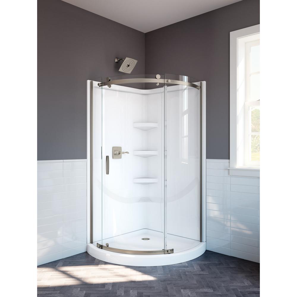Delta Classic 38 In W X 72 H Round Sliding Frameless Corner Shower Enclosure Stainless Steel B911917 3838 Ss The Home Depot Delta Classic 38 In W X 72 H Round, Corner Shower Glass Doors Home Depot