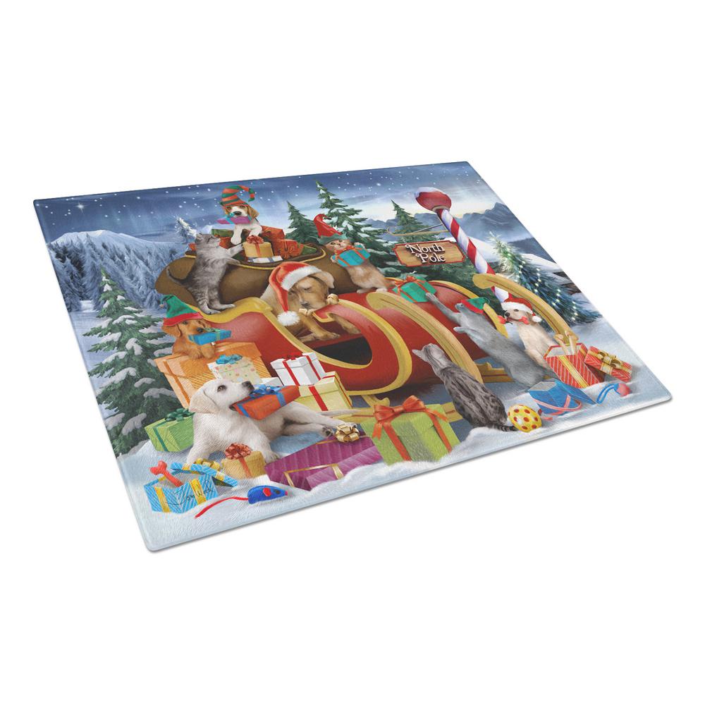 Carolines Treasures Animals Opening Christmas Presents Tempered Glass Large Cutting Board, Multi-Color - PTW2024LCB - Cooking Large Tempered Glass Cutting Board is heat resista sku PTW2024LCB