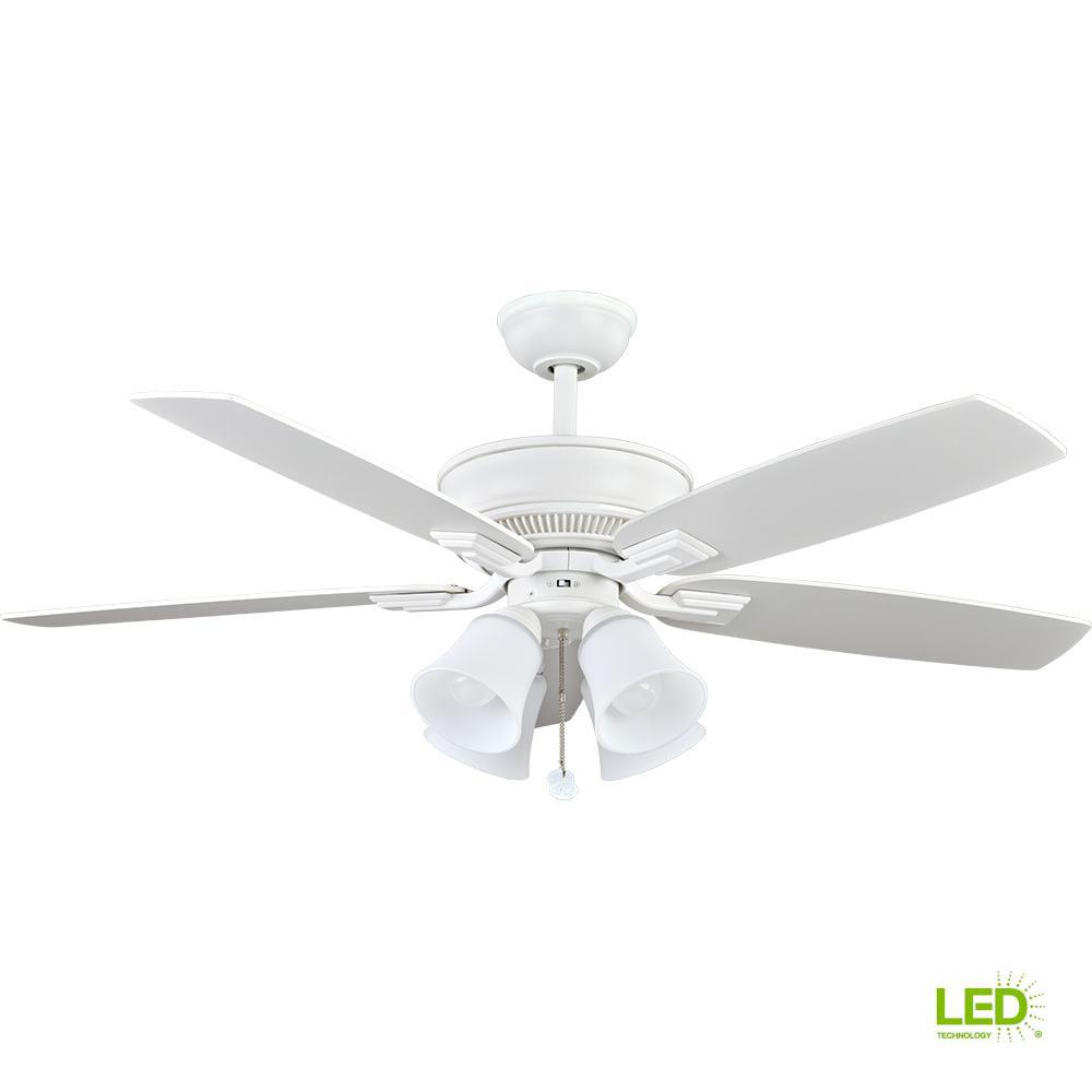 Hampton Bay Devron 52 In Led Indoor Matte White Ceiling Fan With Light Kit