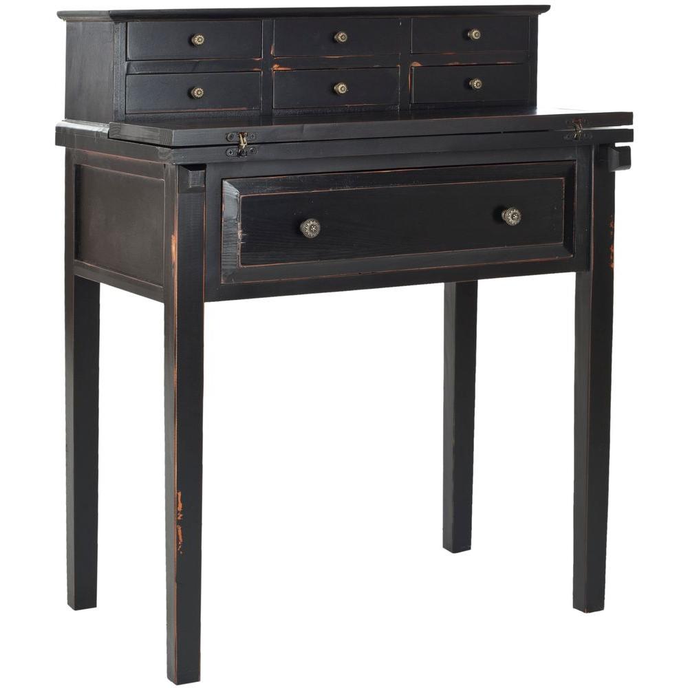 Safavieh 29 7 In Distressed Black Rectangular 7 Drawer Secretary