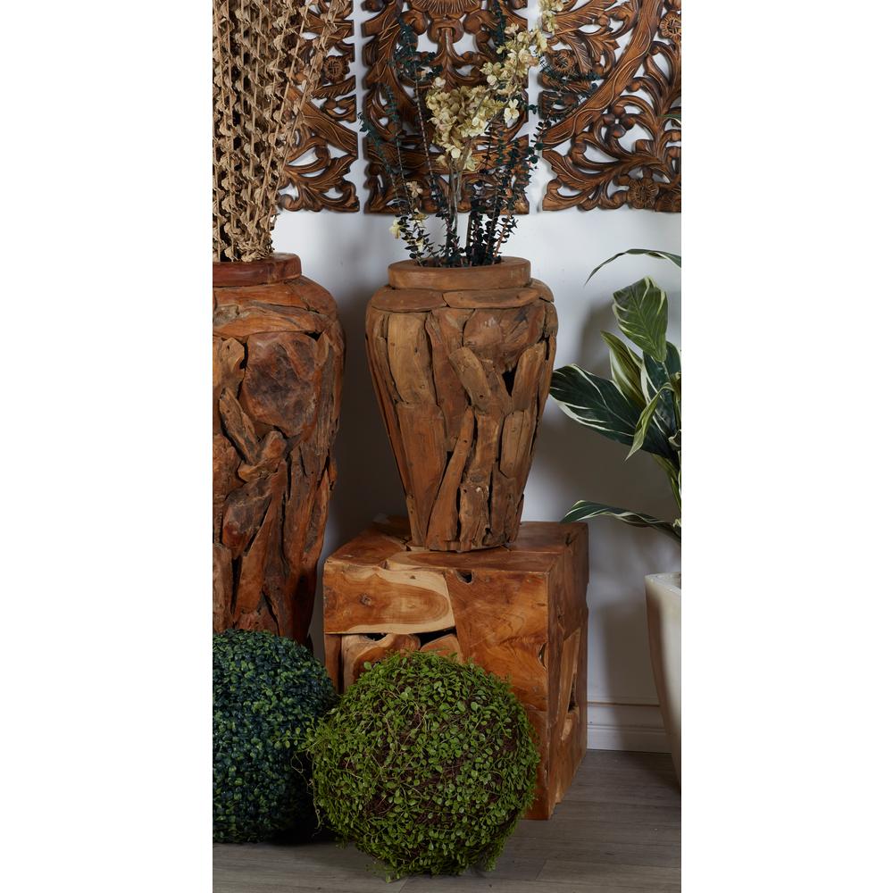 Litton Lane Brown Teak Wood Urn Shaped Tall Decorative Vase 38442 Litton Lane Brown Teak Wood Urn Shaped Tall Decorative Vase