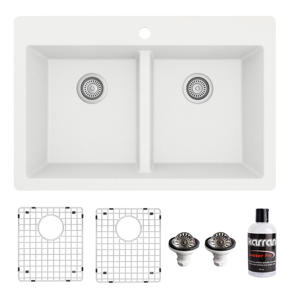 Karran QT810 Quartz/Granite 33 in. Double Bowl 50/50 Top Mount Dropin