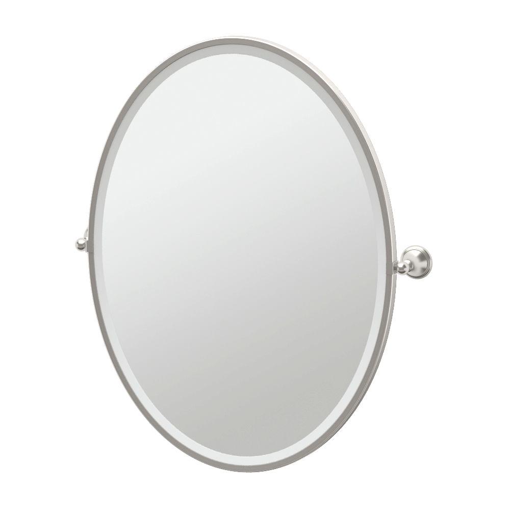 Gatco Tiara 25 In W X 33 H Framed Single Oval Mirror Satin - Oval Brushed Nickel Vanity Mirror Gatco Tiara 25 In W X 33 H Framed Single Oval Mirror Satin - Oval Brushed Nickel Vanity Mirror