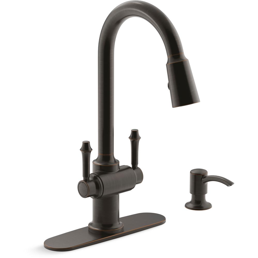 Kitchen Sink Faucet Pro Style Single Handle Pull Down Spring Kitchen Faucet Constructed Of Brass With Add On Side Spout In Oil Rubbed Bronze 1 Or 3 Holes Touch On Kitchen Sink Faucets