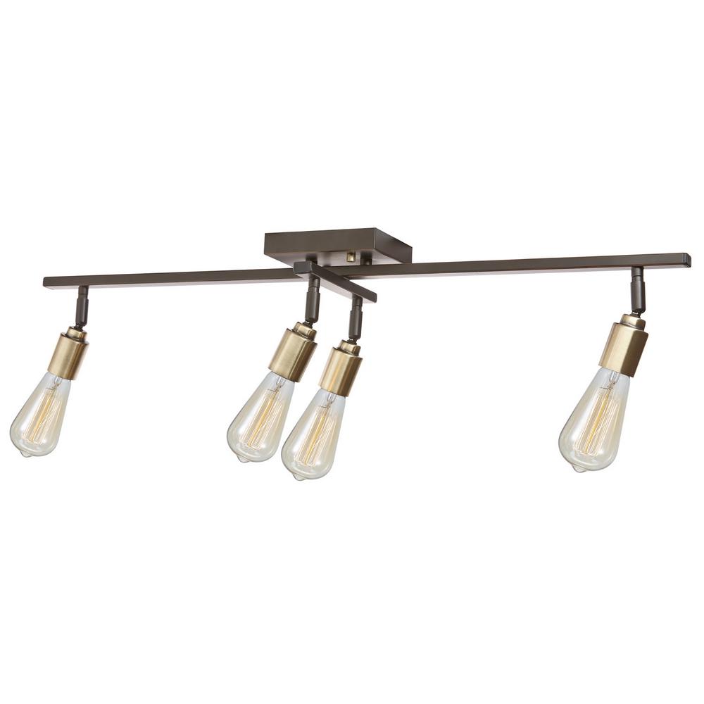 Globe Electric 4Light Antique Brass Sockets Track Lighting Kit with