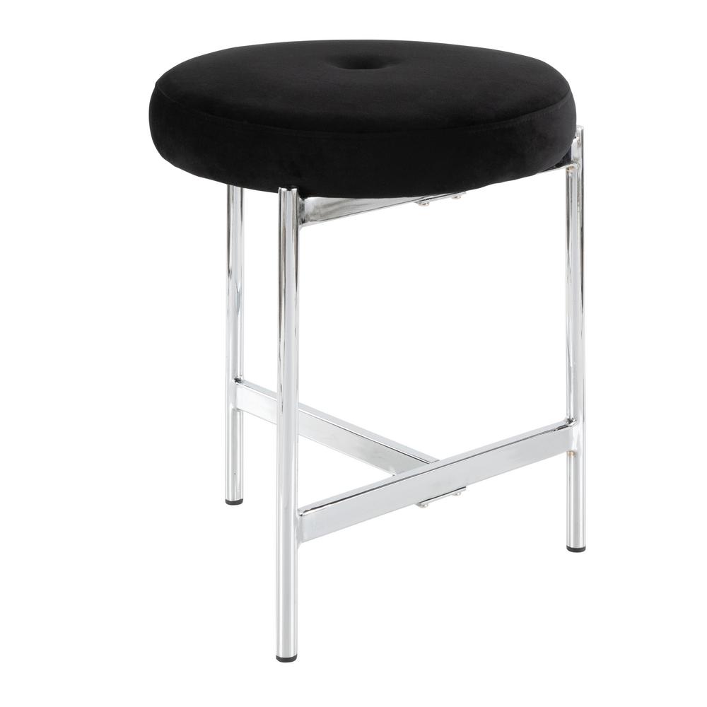 Lumisource Chloe 18 In Black Velvet And Chrome Vanity Stool B17 Black Velvet And Chrome Vanity Stool