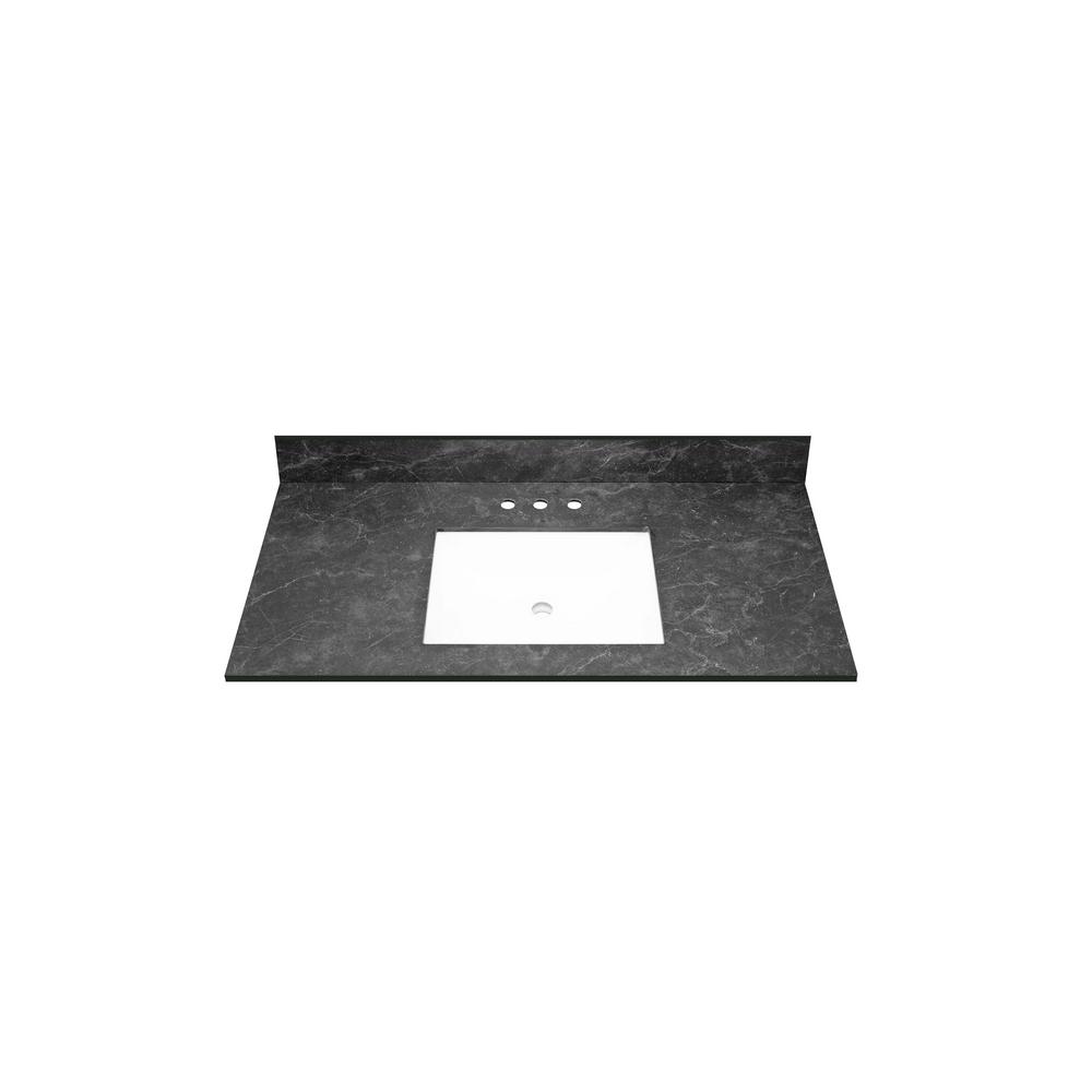 THINSCAPE 25 in. W x 22 in. Vanity Top in Black Amani with Single White