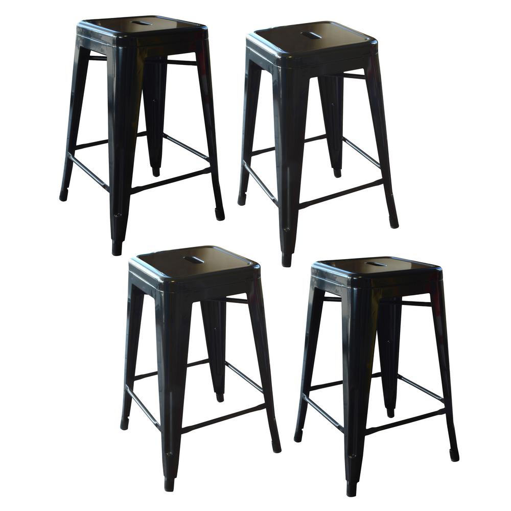 Amerihome Loft Style 24 In Stackable Metal Bar Stool Black Set Of 4