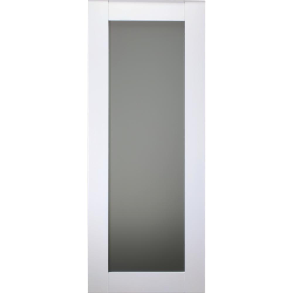 Belldinni 36 In X 80 In Smart Pro 207 Polar White Solid Core Wood 1 Lite Frosted Glass Interior Door Slab No Bore