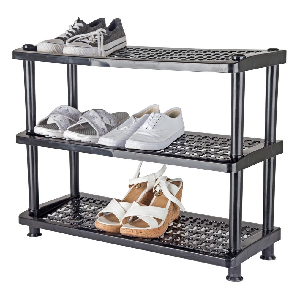 Greenway 12 Pair Black 3 Tier Shoe Rack Gsr3000pp The Home Depot