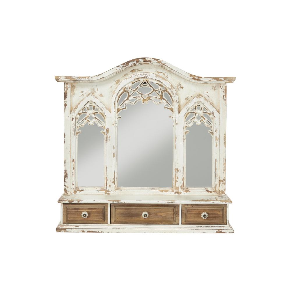 Litton Lane Cathedral Window Style Distressed White Wall Mirror