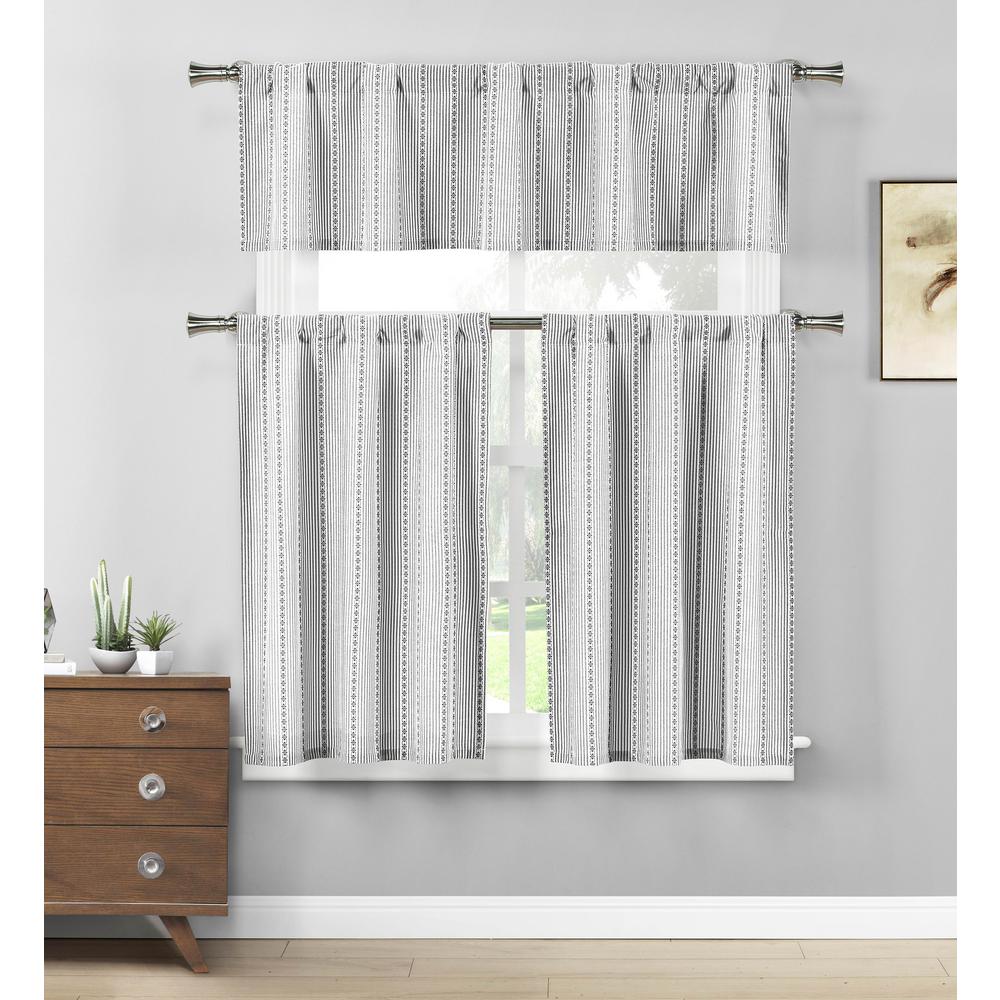 Duck River Kylie Black White Kitchen Curtain Set 58 In W X 15 In L In 3 Piece Kylie 12268d12 The Home Depot