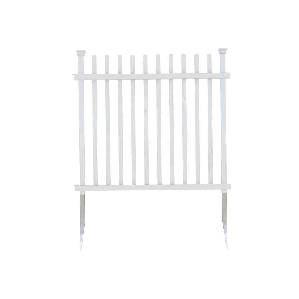 Zippity Outdoor Products 3.4 ft. x 3.7 ft. Burbank No-Dig Vinyl Garden Picket Fence Panel (2-Pack), White