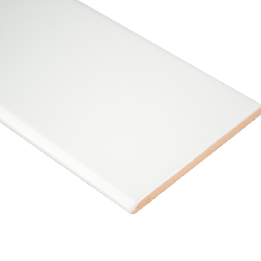 MSI White Glossy Bullnose 4 in. x 16 in. Glossy Ceramic Wall Tile (13.