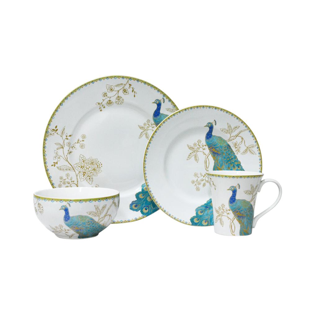 222 Fifth Peacock Garden Dinnerware Set (16Piece)1027WH803I1G97 The Home Depot