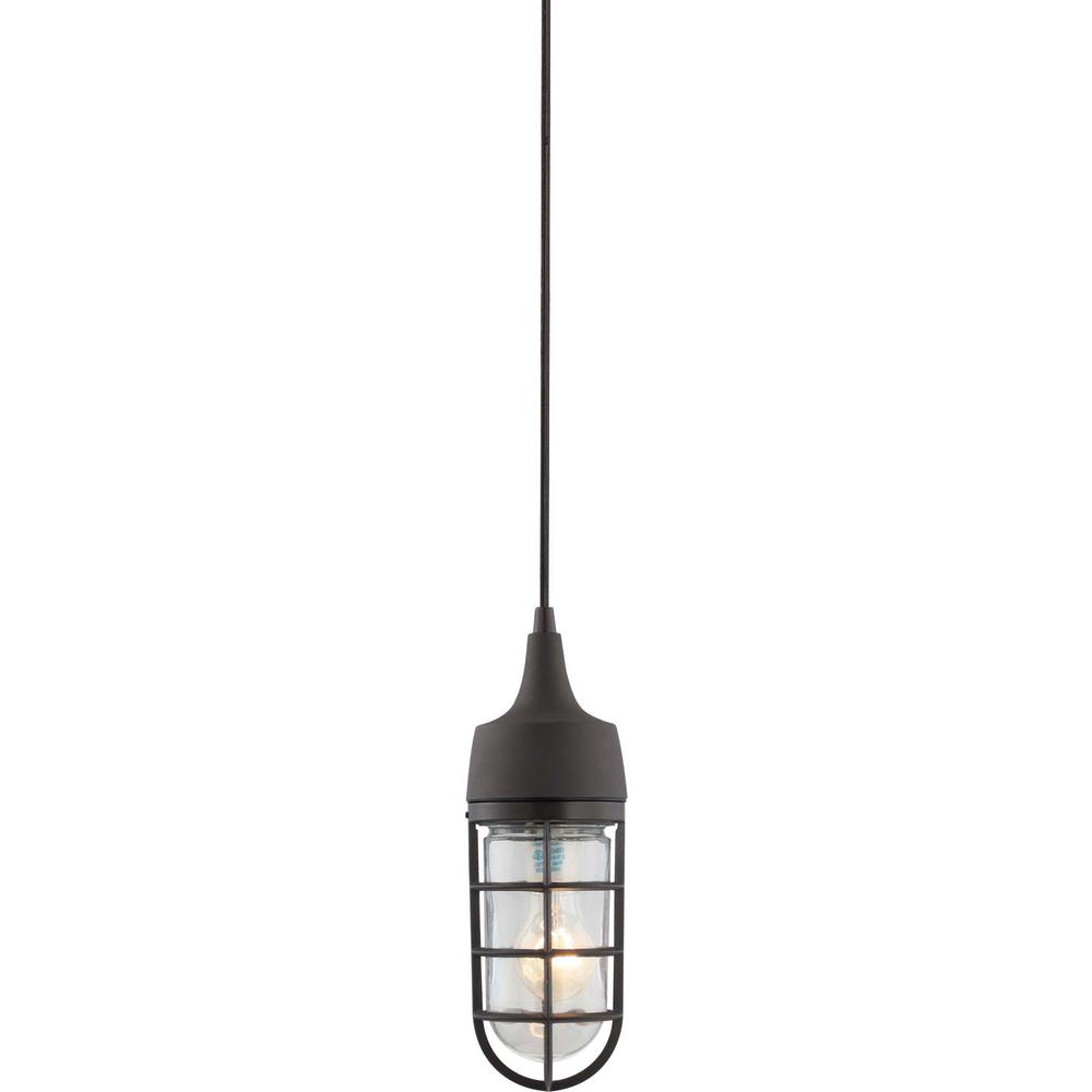 Coastal Nautical Bronze Outdoor Ceiling Lighting Antique Bronze 1 Light Indoor Outdoor Aluminum Mini Hanging Pendant With Clear Glass Rounded