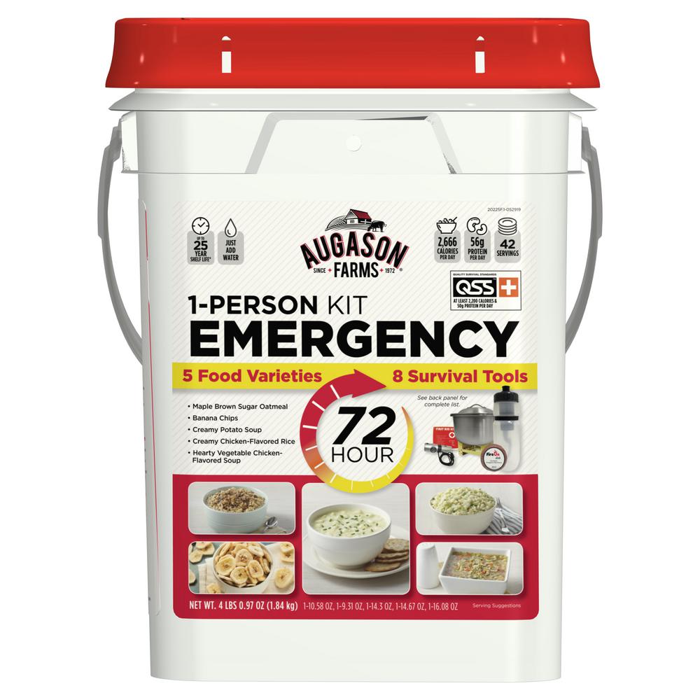 AUGASON FARMS 72Hour 1Person Emergency Food and Gear Supply Evacuation Pail 5 Food Varieties
