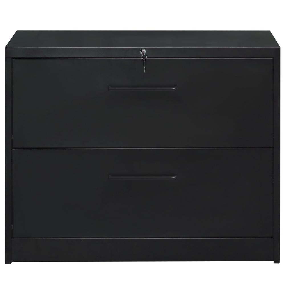 Merax Black Anti Tilt Lateral File Cabinet With 2 Drawers
