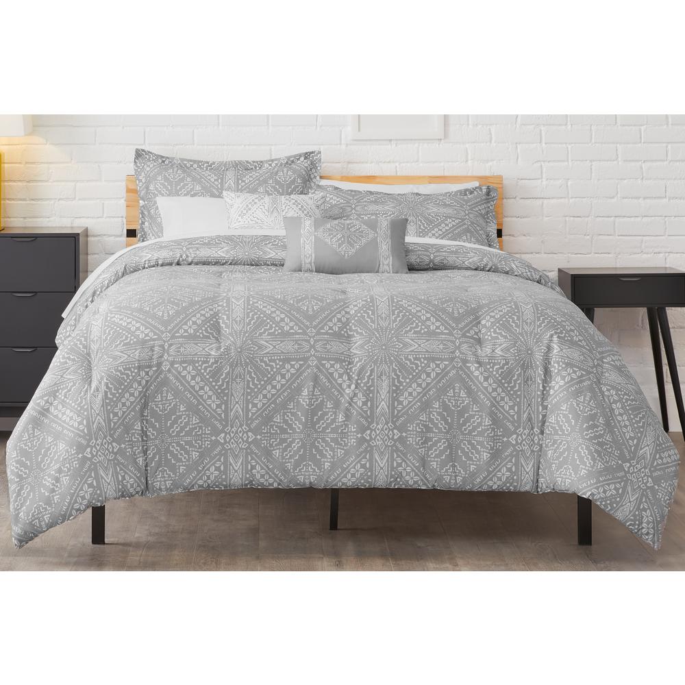 UPC 193340003234 product image for StyleWell Torsten 4-Piece Stone Gray Reversible Diamond Twin Comforter Set | upcitemdb.com