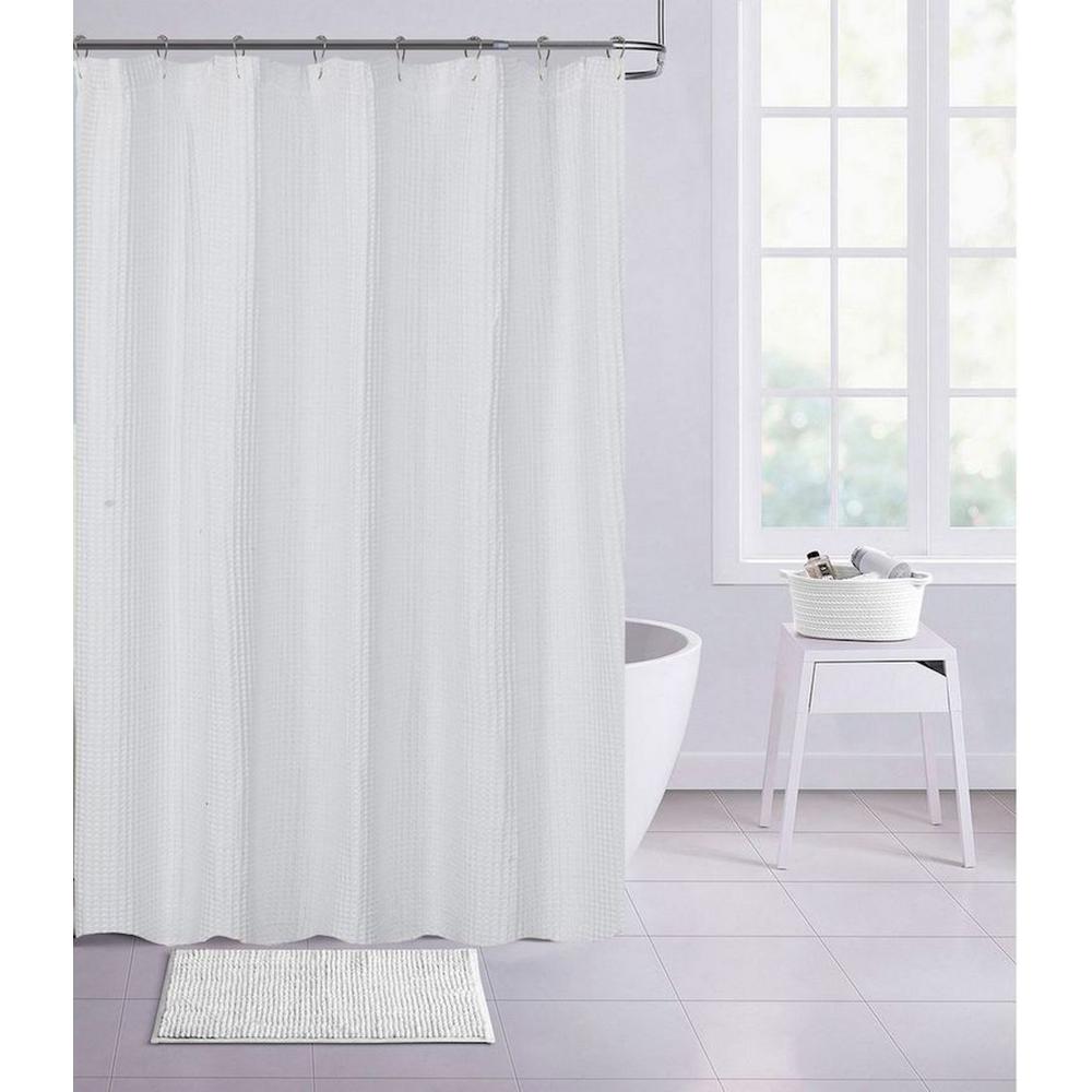 Dainty Home Imperial 70 in. x 72 in. White 100% Cotton Waffle Shower ...