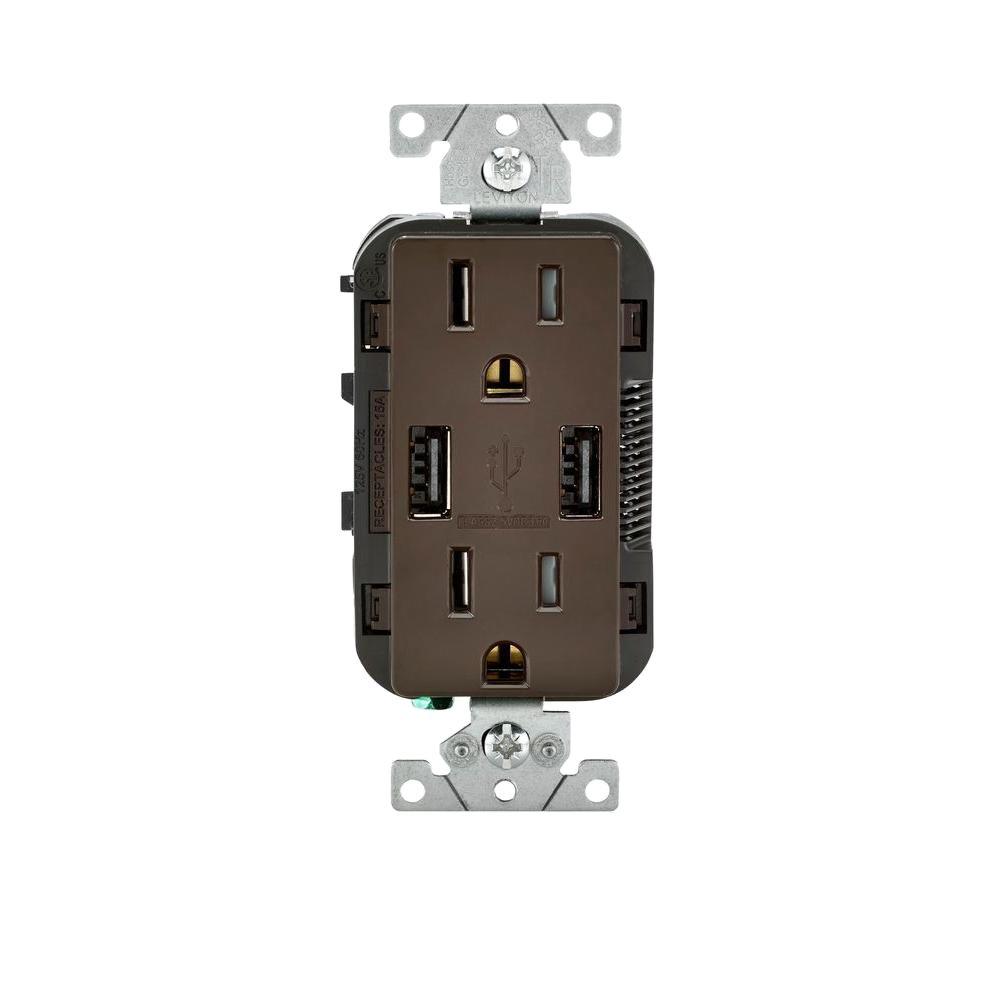 Leviton Decora 15 Amp Combination Duplex Outlet and USB Charger, Brown-T5632-B - The Home Depot