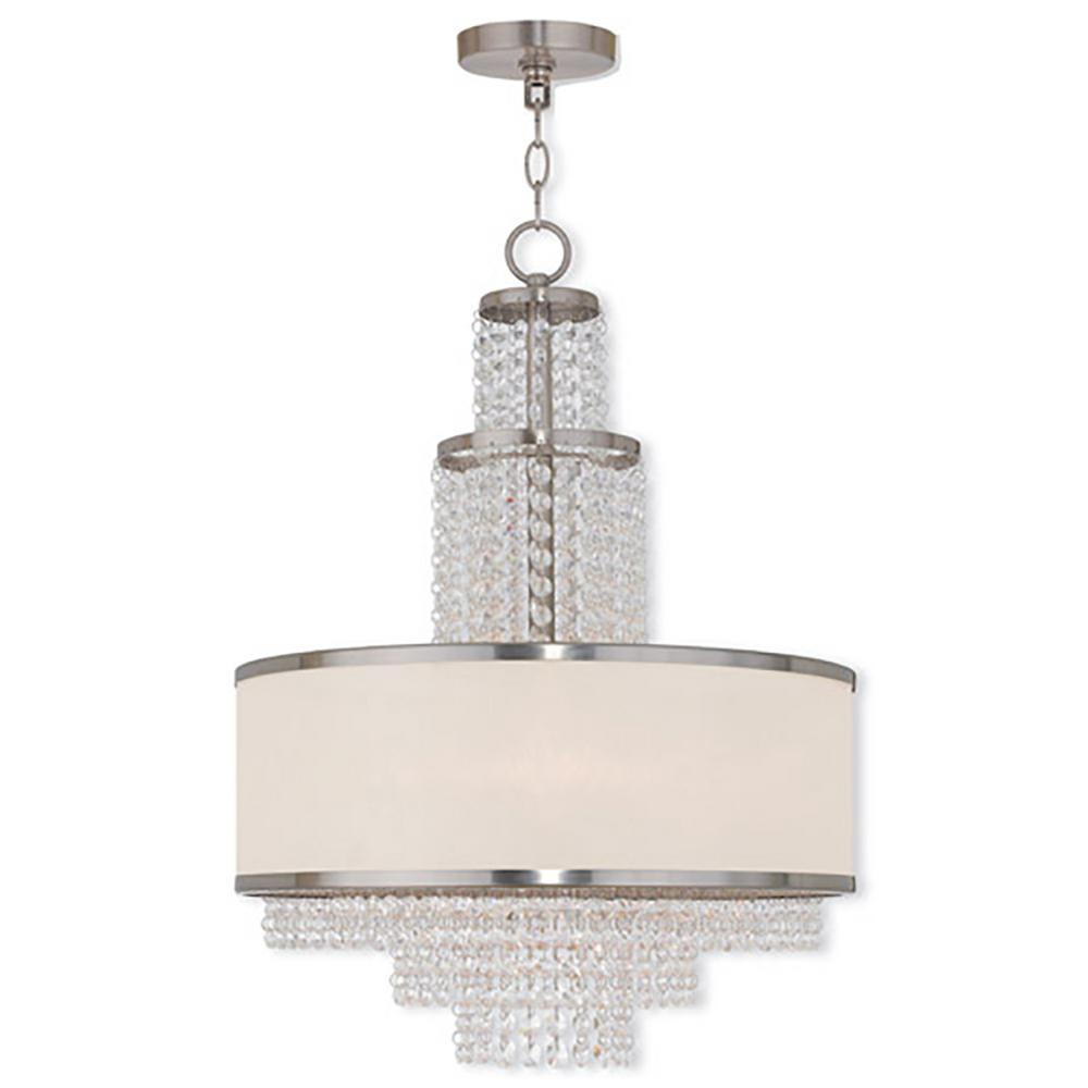 Livex Lighting Prescott 6Light Brushed Nickel Chandelier with OffWhite Sheer Organza Shade